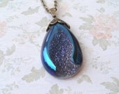Druzy Necklace, Sparkling Blue Druzy Necklace, Statement Necklace, Teardrop Necklace, Metallic Blue Rainbow Necklace