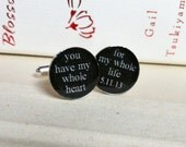 you have my whole heart - custom silver cufflinks with wedding date - by Tomato-Made