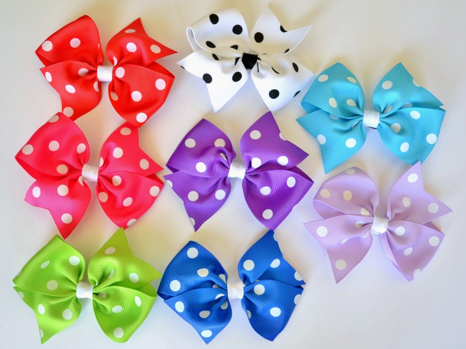 polka dot hair bows-4"-Set of 8 by burlap and blue on etsy