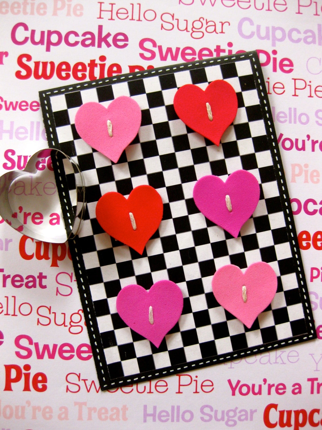 Hand stitched Hearts Greeting Card