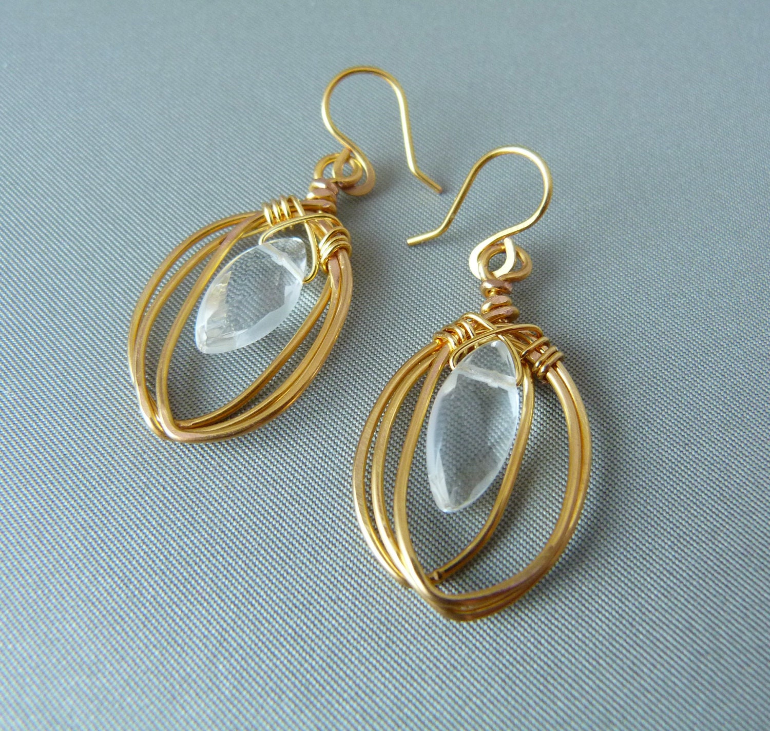 Signature Design, Open Birdcage Earrings Marquise - Choice of Gemstones and Wire