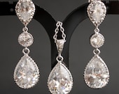 Bridal Jewelry Set Teardrop Cubic Zirconia Silver Posts Bridal Crystal Jewelry Wedding Jewelry