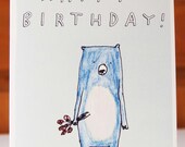 Happy Birthday Grumpy bear with flowers Greetings Card, Handmade and Recycled