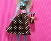 Brown Dotted Dress w/ Headband for Monster High or La Dee Da doll