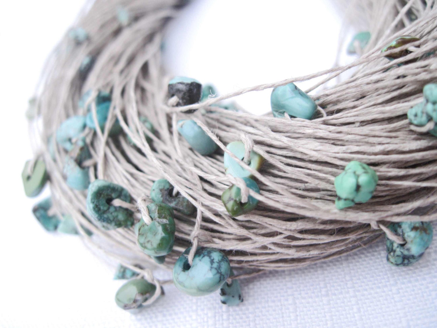 Turquoise Multi Strand Necklace Fiber Jewelry Chunky Azure Natural Turquoise Teal Blue Green Mint Eco Style Jewelry Beach Summer Fashion - DreamsFactory
