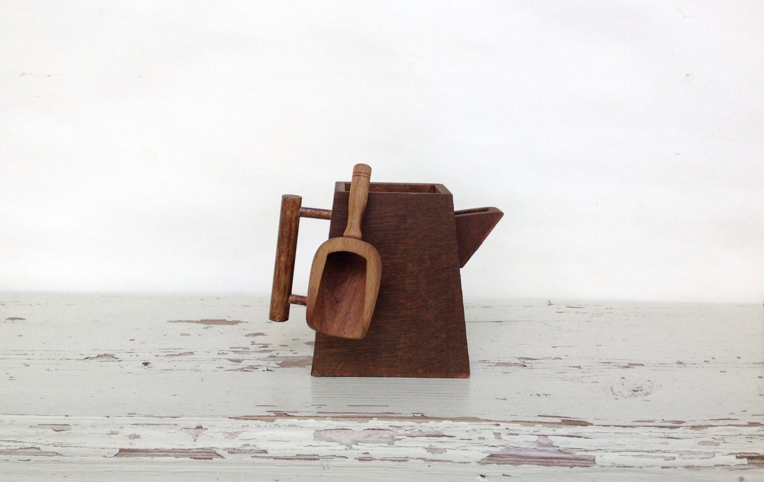 Vintage Wooden Coffee / Tea Pot / Miniature Wood Scoop