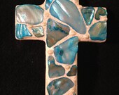 Beautiful Mosaic Cross with Unique Blue Stones and Pearls