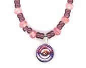 Pink and Purple Bead Necklace with Dichroic Glass Pendant