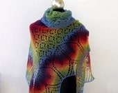 Rainbow hand knitted lace shawl