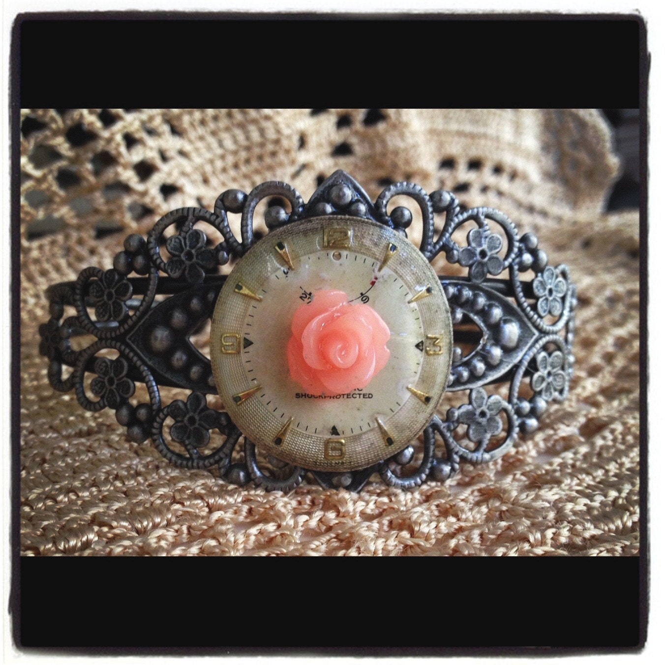 Steampunk Floral Cuff Bracelet