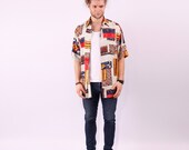 90s Loose Fit Shirt / Patchwork Style Shirt / sz Large