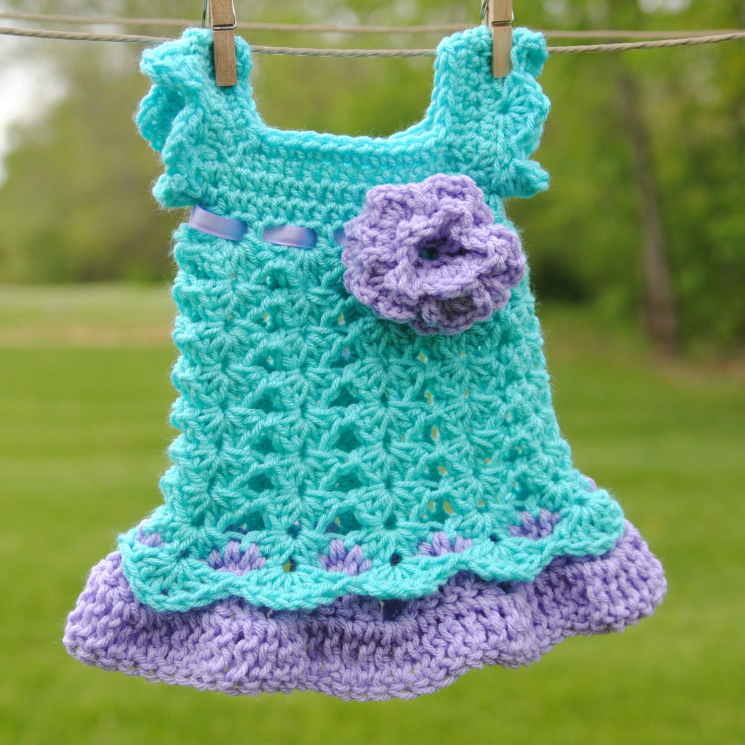 Take Home Newborn Outfit Teal and Purple Infant Girl Baby Dress Flower Headband Shower gift Photo prop Easter Christening Baptism