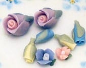 Vintage Flower Cabochons Porcelain Lot Roses Rose Buds Tiny Flowers Floral Drops LOT