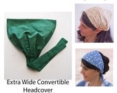 Convertible Headcover Boho Headband  Bohemian  Head Wrap Hair Scarf Headcovering - Deep Green  Headcovering Exta Wide Headband