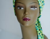 Cancer Hat Chemo Scarf Head Wrap Alopecia Turban Green Spots Chemo Headcovering