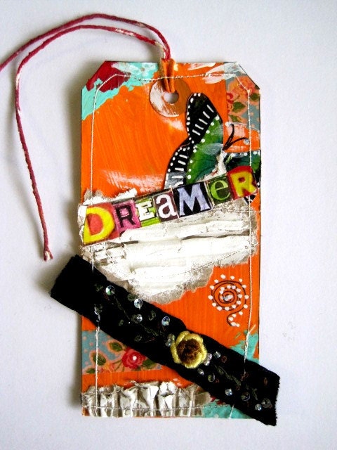 Book Tag Mixed Media Art DREAMERB Book tag Shabby Collage Art Tag