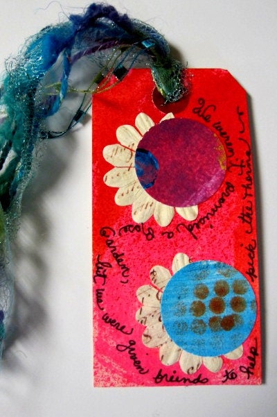 Book Tag Mixed Media Art  ROSE  GARDEN  Mixed Media Collage Art Tag Bookmark Gift Tag