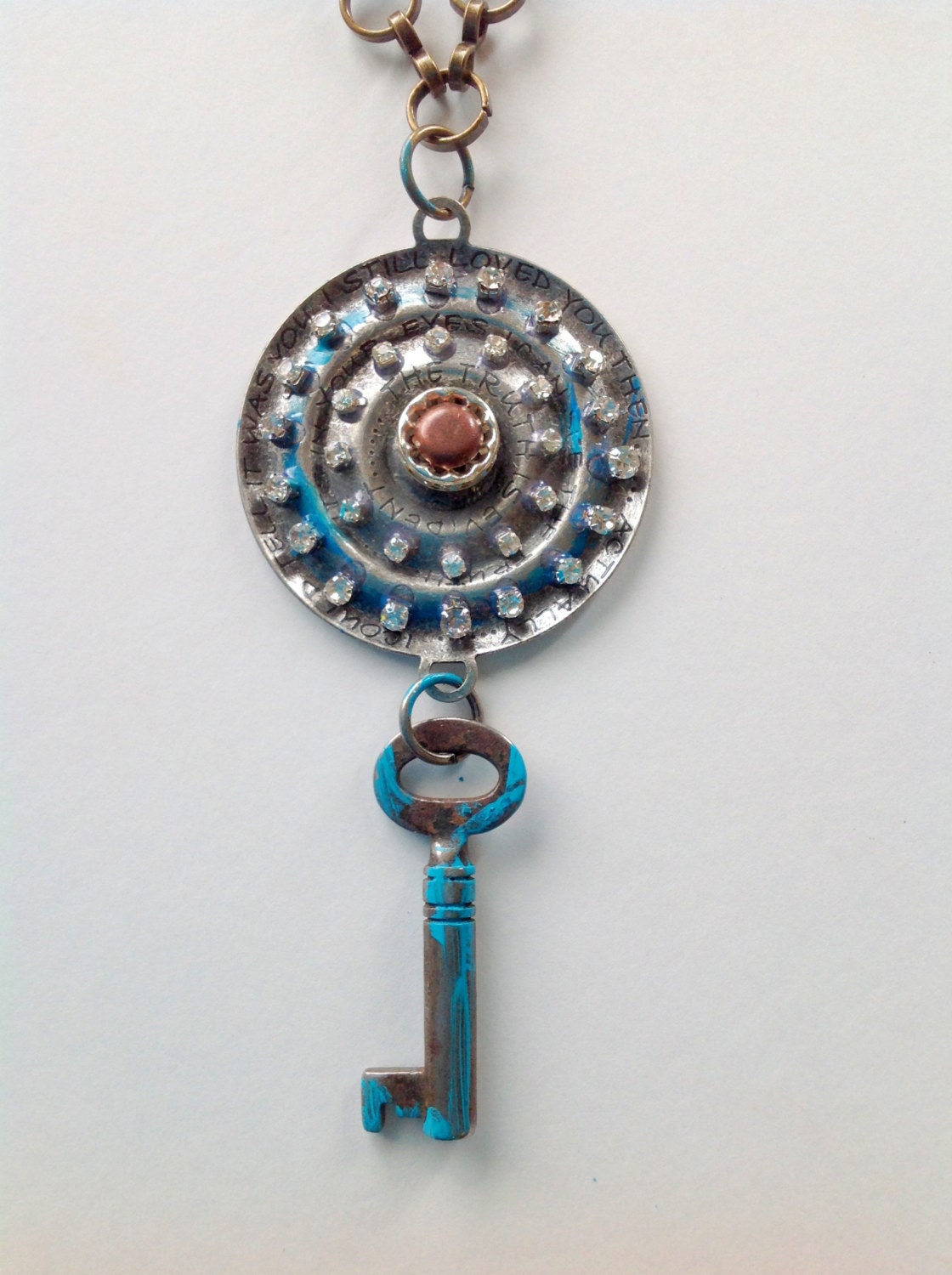 Necklace LOVE LABYRINTH Handmade SKELETON Key Necklace Silver Turquoise