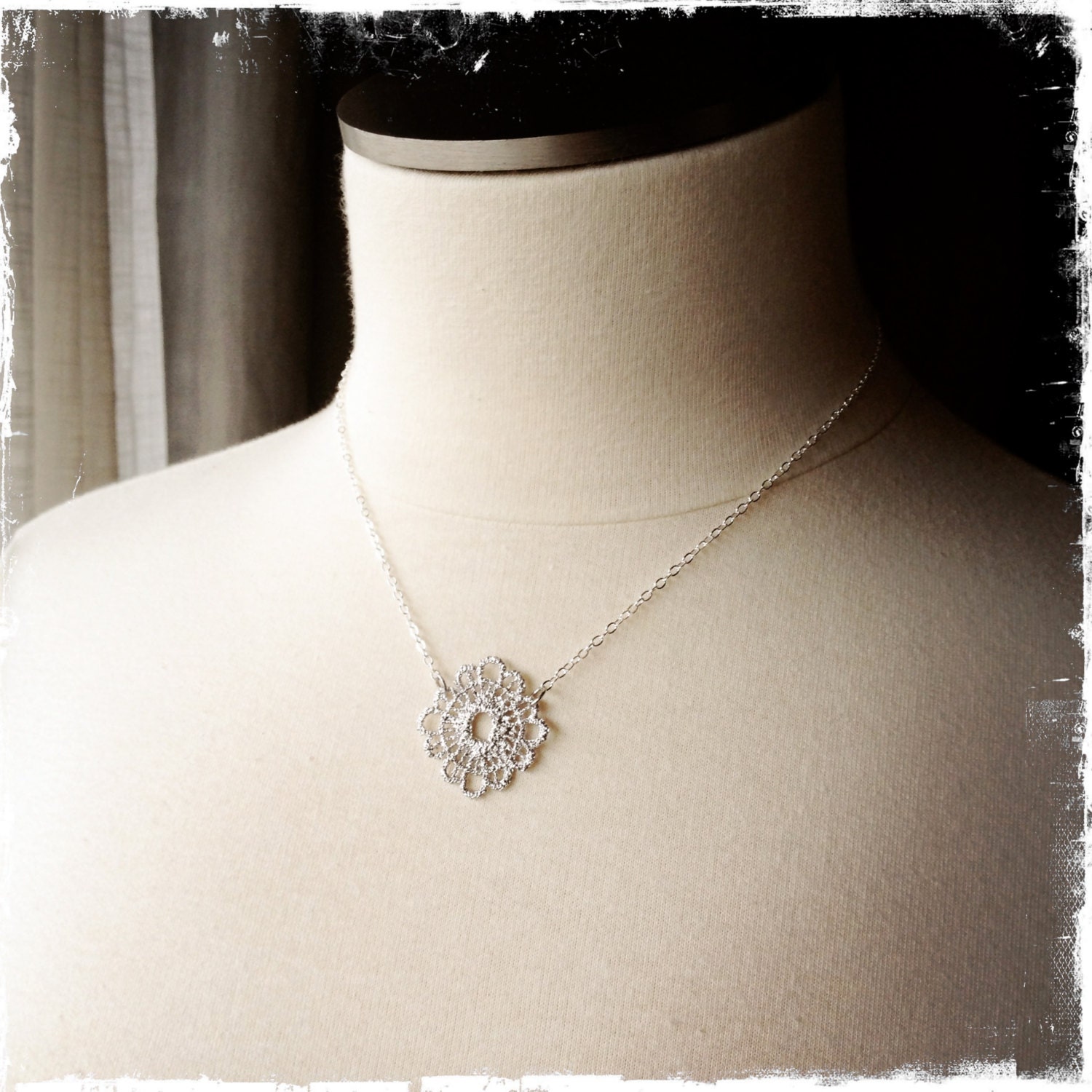 SILVER LACE necklace - rhodium - sterling silver chain - tapestry - delicate silver necklace