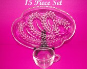 Luncheon Plates and Cups By Federal Glass Co 15 Piece Set  Vintage 1950's or earlier