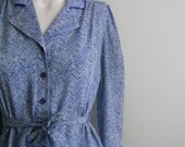 vintage. 1970s  Blue Chevron Print Shirt Dress / S