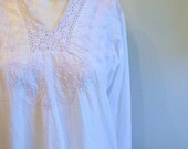 vintage. Indian White Cotton Embroidered Tunic  / One Size Fits All