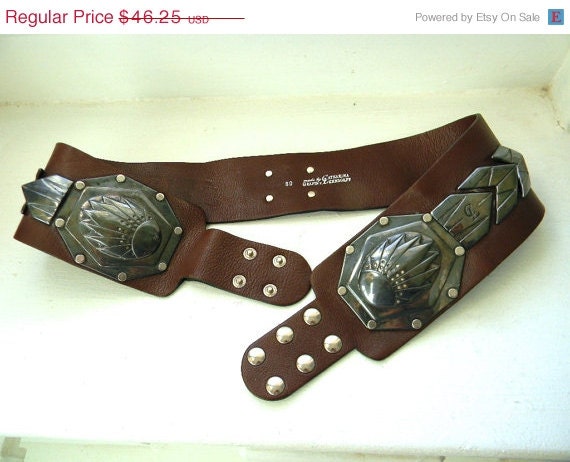 Memorial Day Weekend SALE vintage.  Native American Navajo Themed Waist Belt // Chocolate Brown Belt // VEGAN