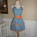 4RetroSisters Gina Style-  Lotsa Pockets - Womens Sweetheart Retro Apron - Bright blue & Orange