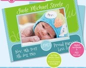 INSTANT DOWNLOAD Digital Printable 5x7 Green / Teal / Blue Polka Dot Monogram Baby Announcement Card Template (Photoshop) PSD Il_170x135