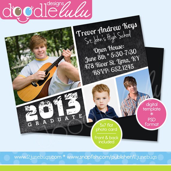 Printable Graduation 2013 5x7 / Black & White / Digital Photo Card Template (Photoshop) PSD from DOODLELULU by 2 june bugs Il_570xn