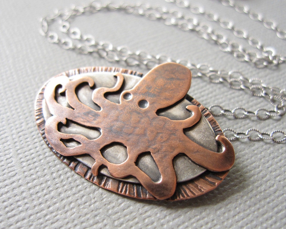 Octopus Necklace Copper Sterling Silver