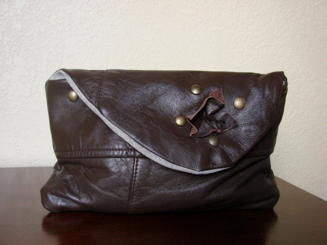 Retro Brown Repurposed Leather Clutch