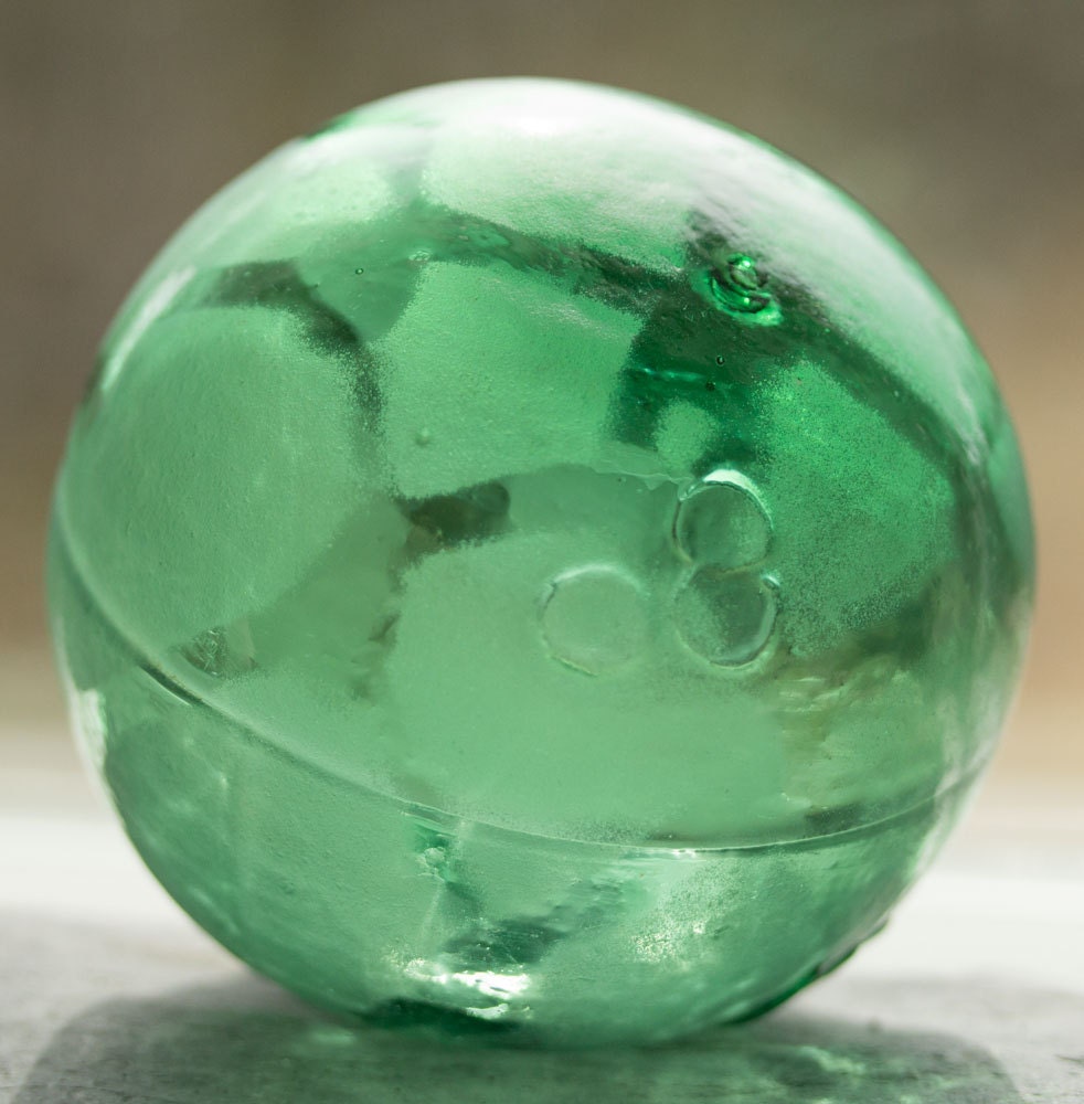 Glass Floats Fishing Net Float, Authentic, Nautical decor Green with Ripples and net marks