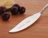 Hand Stamped Spread Love Jam Spreader, Butter Spreader.  Gold Accents with Stainless,