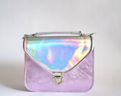SALE Mady duo Metallic lilac color and Holographic leather crossbody bag (ready to ship)