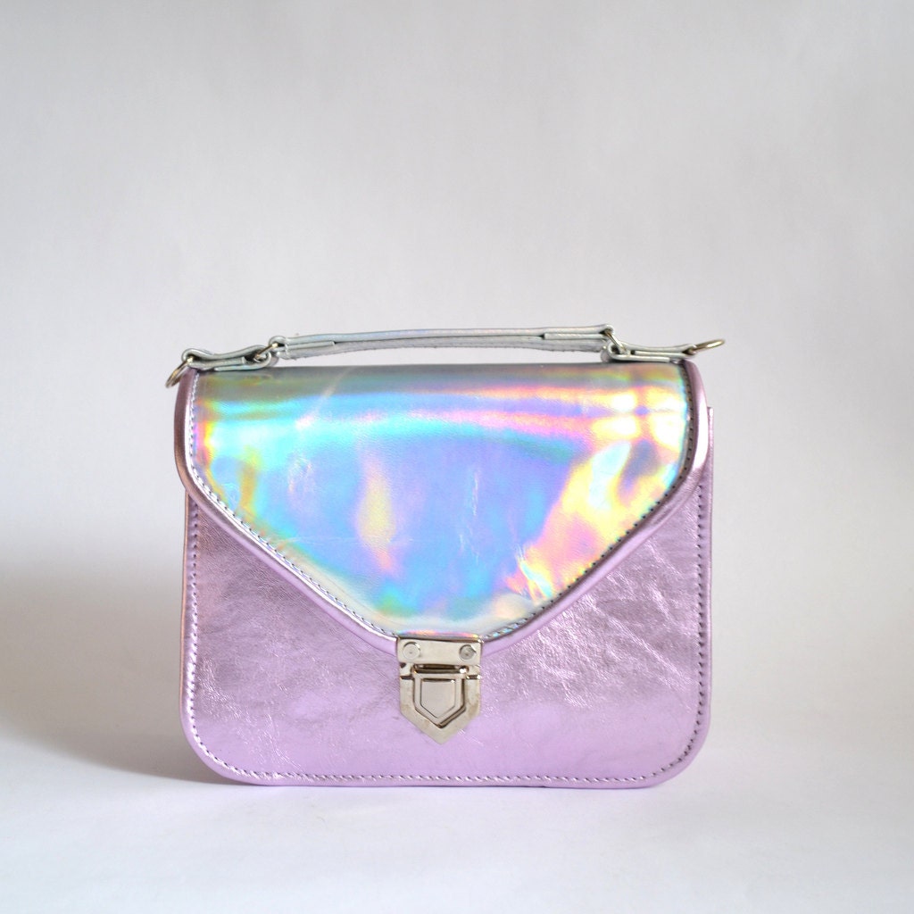 SALE Mady duo Metallic lilac color and Holographic leather crossbody bag (ready to ship)