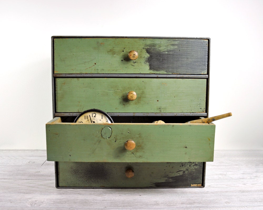 Vintage Industrial Cabinet / Wood and Metal Chest / Industrial Storage
