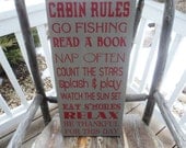 Cabin, lodge, camping, Cottage or Lake Vintage  Rules Sign Typography subway sign art