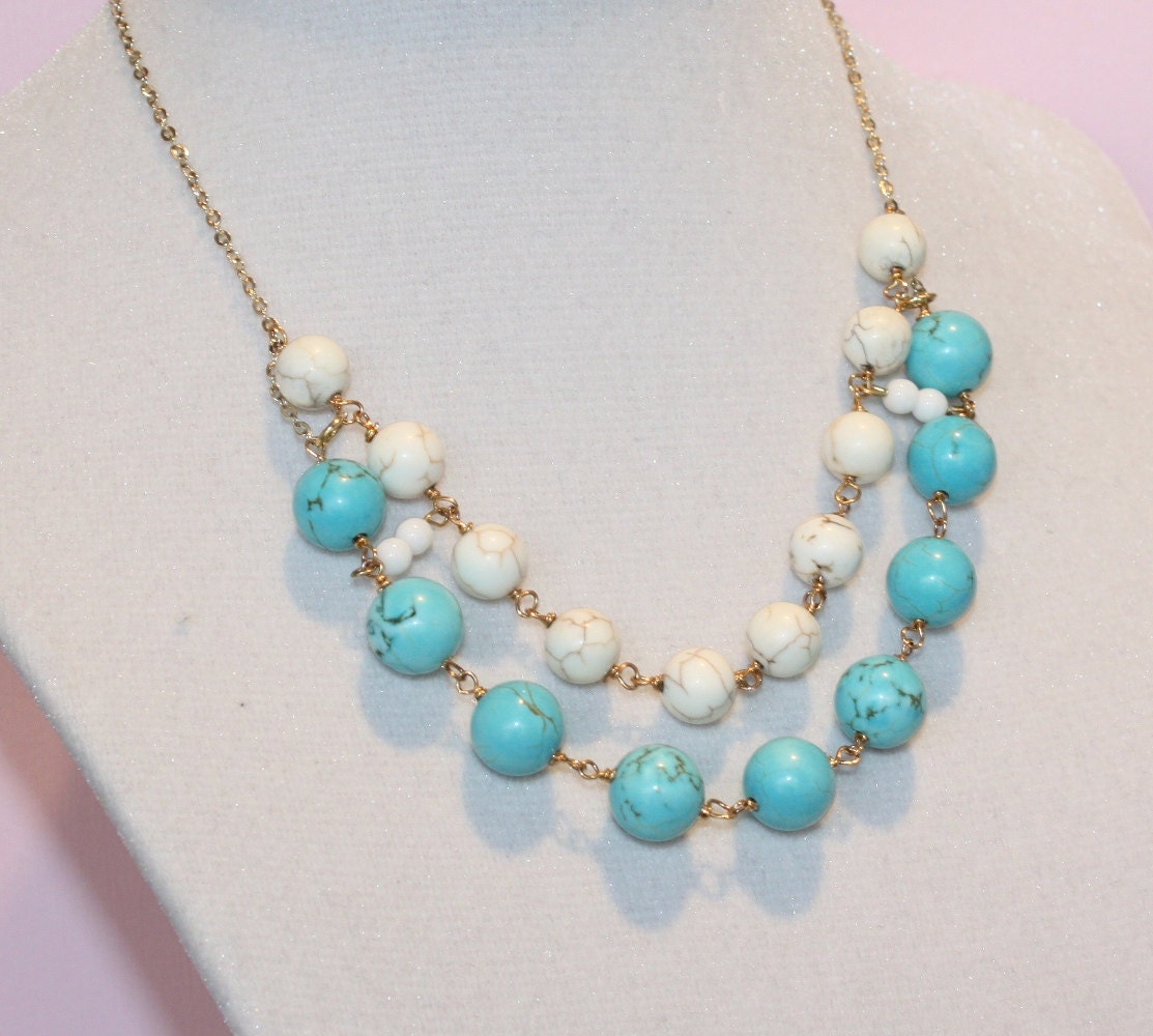 White and Blue Howlite Statement Necklace