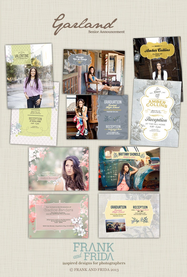 Garland - 5x7 Senior Announcement Card Templates (Set of Five)