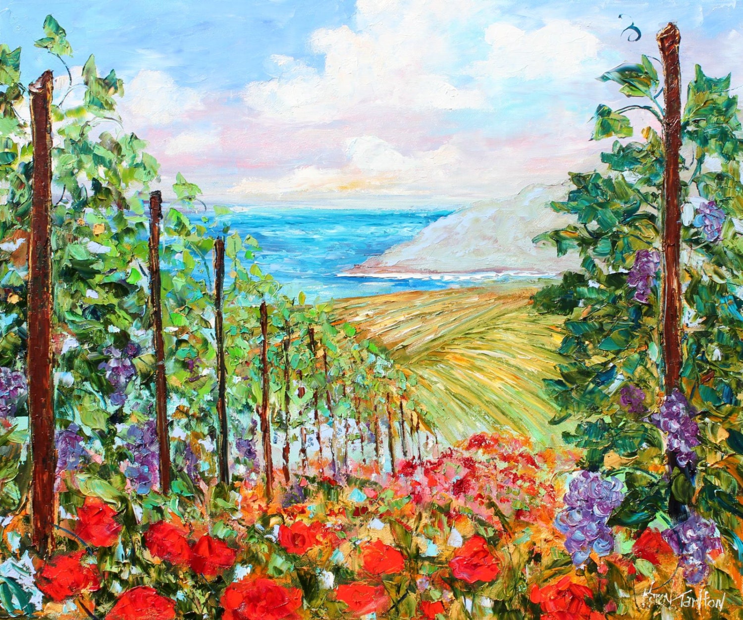 Original oil painting California Vineyard LANDSCAPE by Karen Tarlton palette knife impasto fine art impressionism