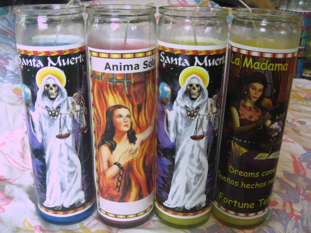 Fixed Novena Candle-Hoodoo-Voodoo-Witchcraft-Blue Santa Muerte, Anima Sola