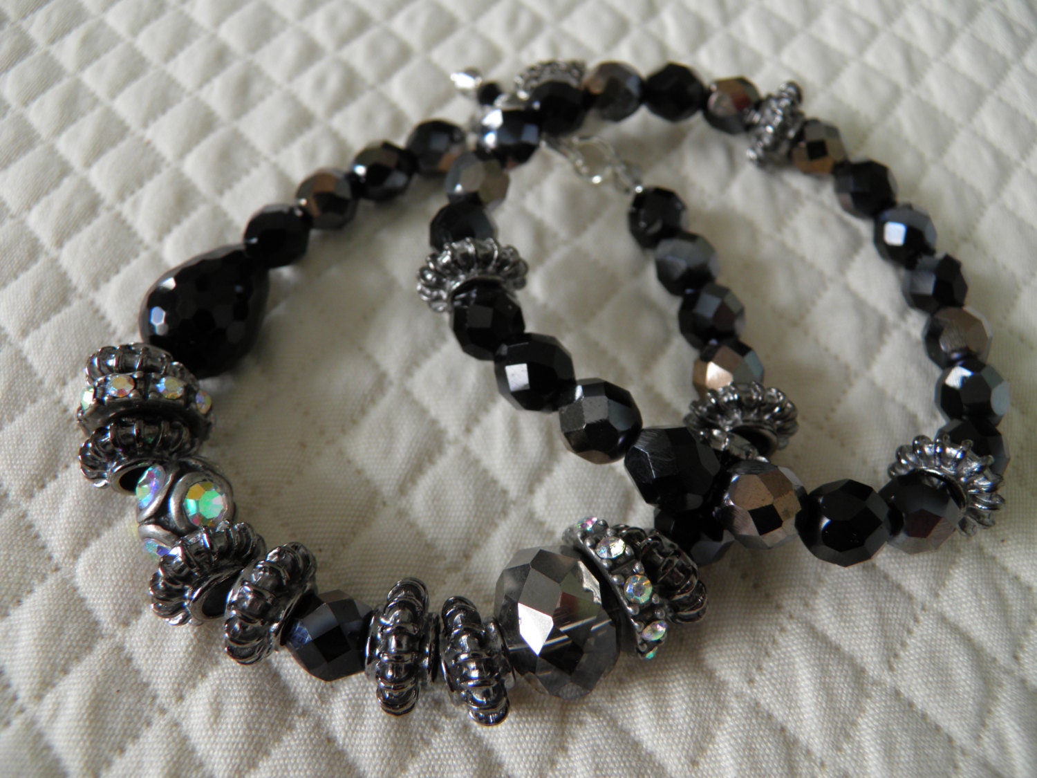 Beautiful jet black crystal antique metal bracelet