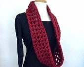 Red Chunky Crochet Infinity Scarf. Trendy Winter Kiss Scarves