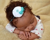 Baby Headband in White and Aqua