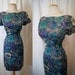 Chic 1950's purple and turquoise floral print silk wiggle dress shelf bust vlv chic rockabilly - size Medium