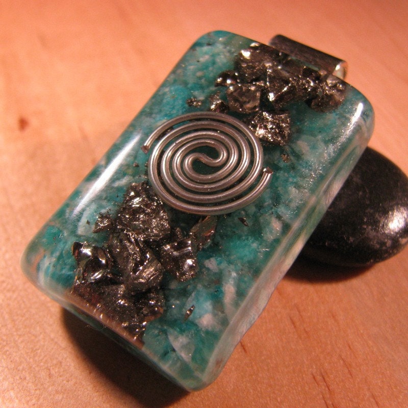 Amazonite and Pyrite Orgone Pendant