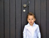 boys dress shirt l size 3 l classic long sleeve shirt in white organic cotton l handmade l Ready to Ship