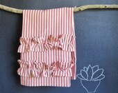 Ruffle red ticking stripe tea towel