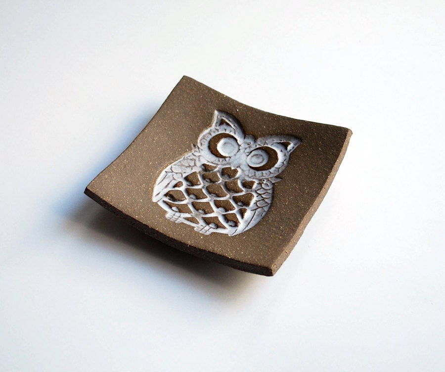 Brown Owl Soap Dish, Spoon Rest, Jewelry Dish, Pottery, Ceramic, Multipurpose by artlauren, Made in USA